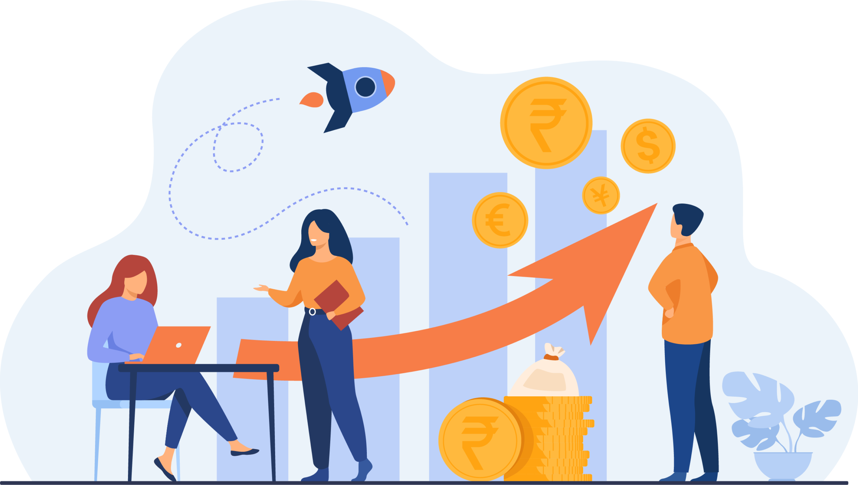 Startup managers presenting and analyzing sales growth